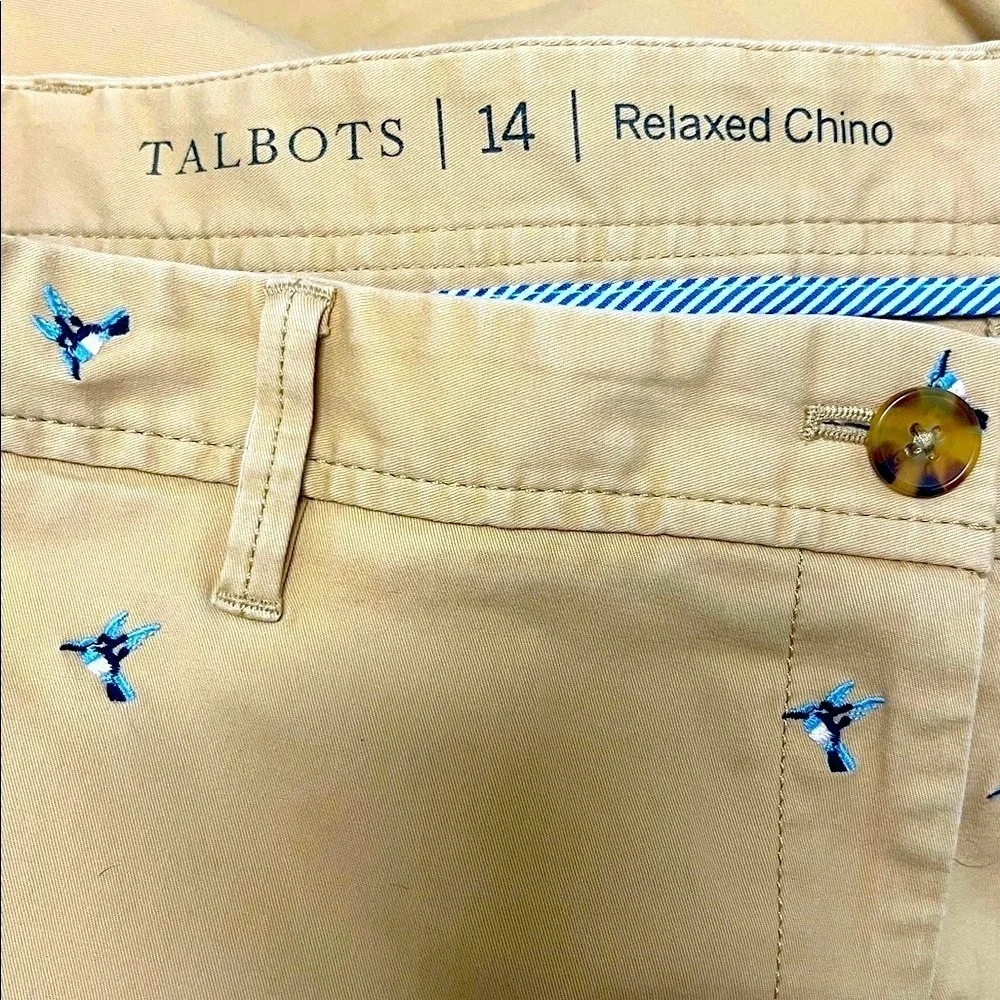NWT- Talbots Tan Chino Pants with hummingbird Embroidered Detail